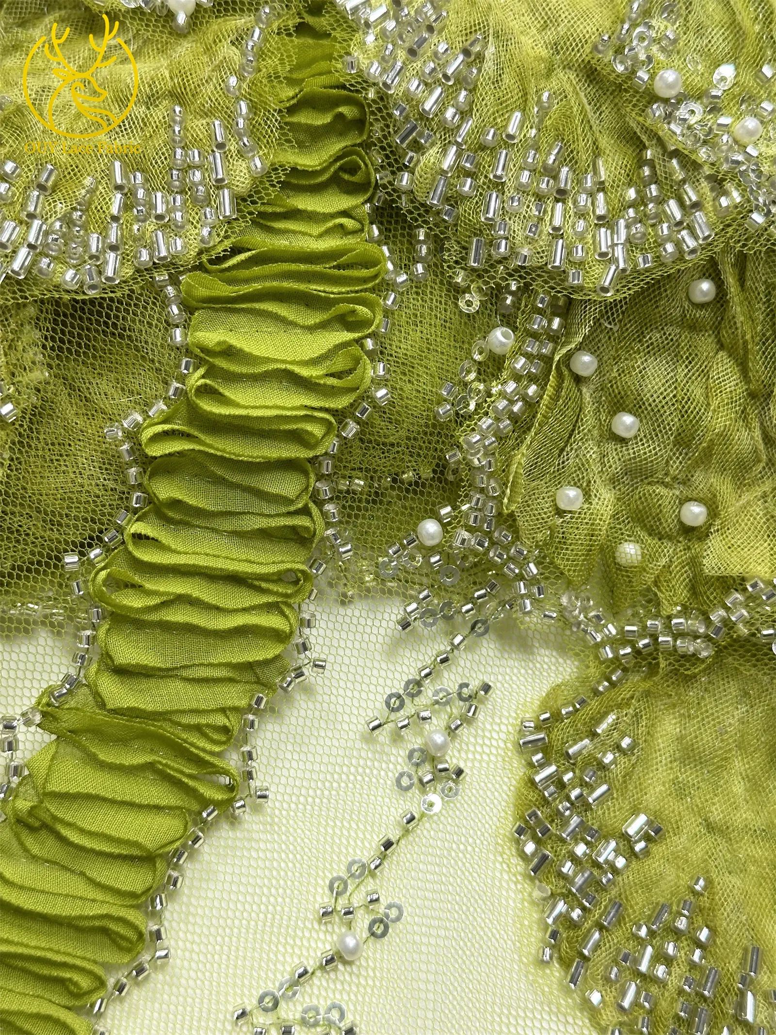 3D Mode Französisches Hochzeitskleid Mesh-Stickerei Pailletten Spitzenstoff Afrikanischer Nigerianischer Perlen-Spitzenstoff Brautkleid Partykleid – Detail 19