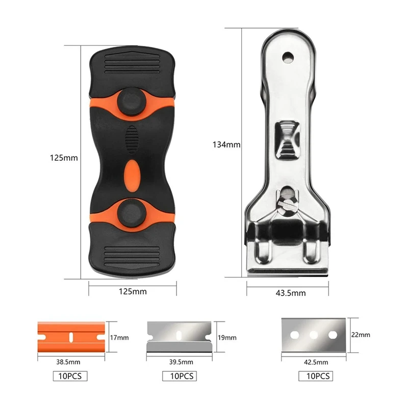 Double-Sided Scraper With Plastic Handle Blade Combination Portable Stainless Steel Ceramic Hob Scraper Cleaner Tool