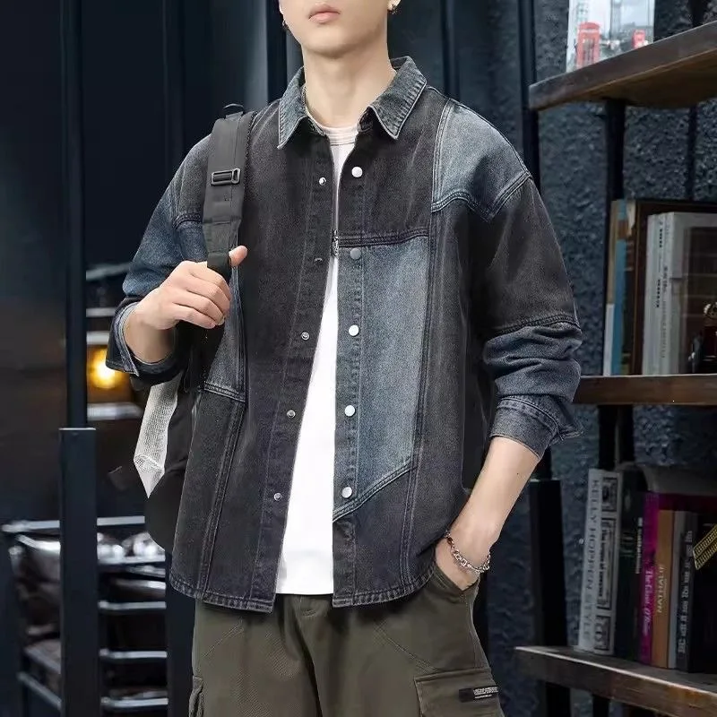 A Fashionable American Retro Washed Denim Shirt  for Men's Autumn New Trendy Brand, Loose and Cool Casual Workwear Shirt Jacket.