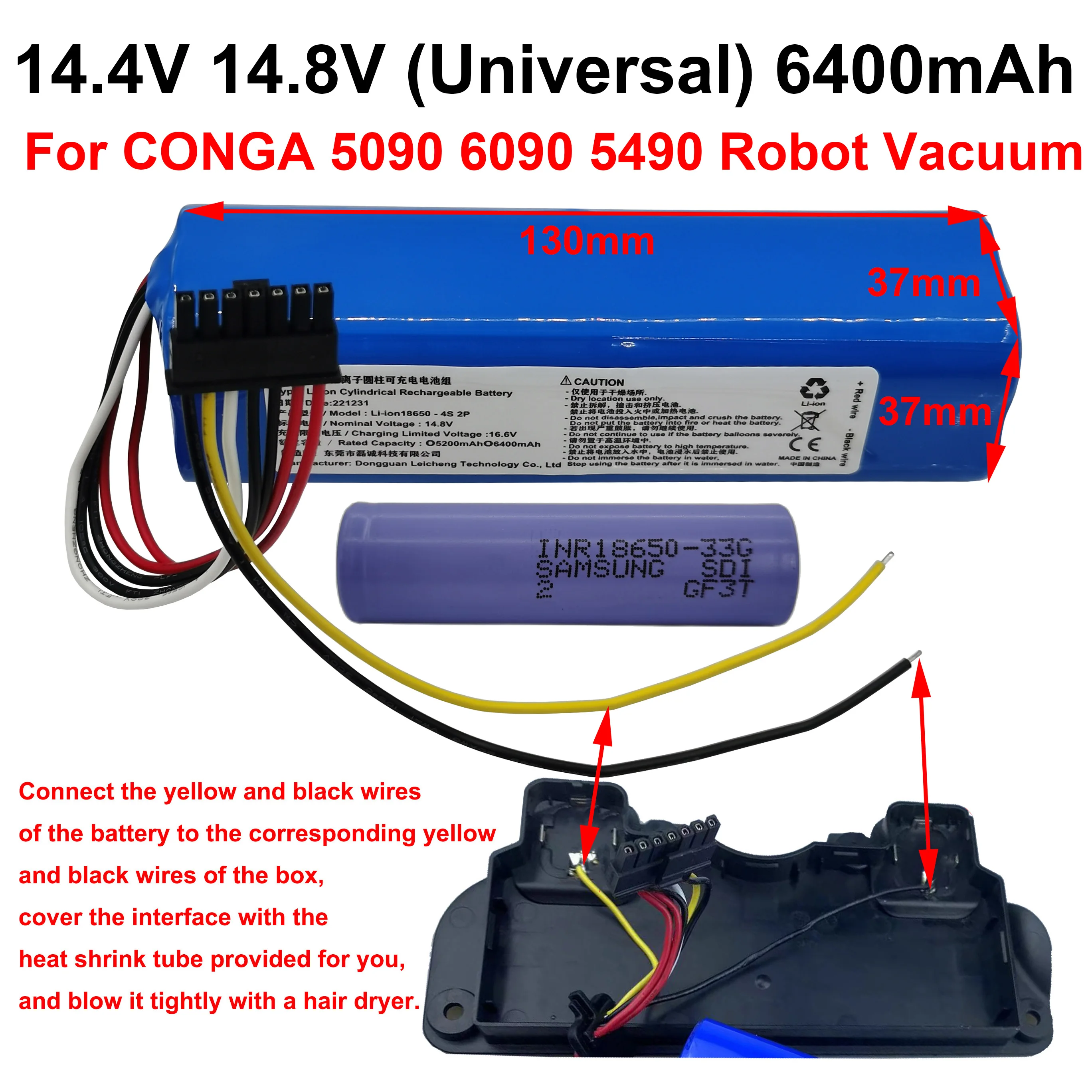 

14.4V 14.8V 6400mAh Li-Ion Cylindrical Rechargeable Battery Pack 4S 2P For CONGA 5090 6090 5490 Robot Vacuum Cleane Customizable