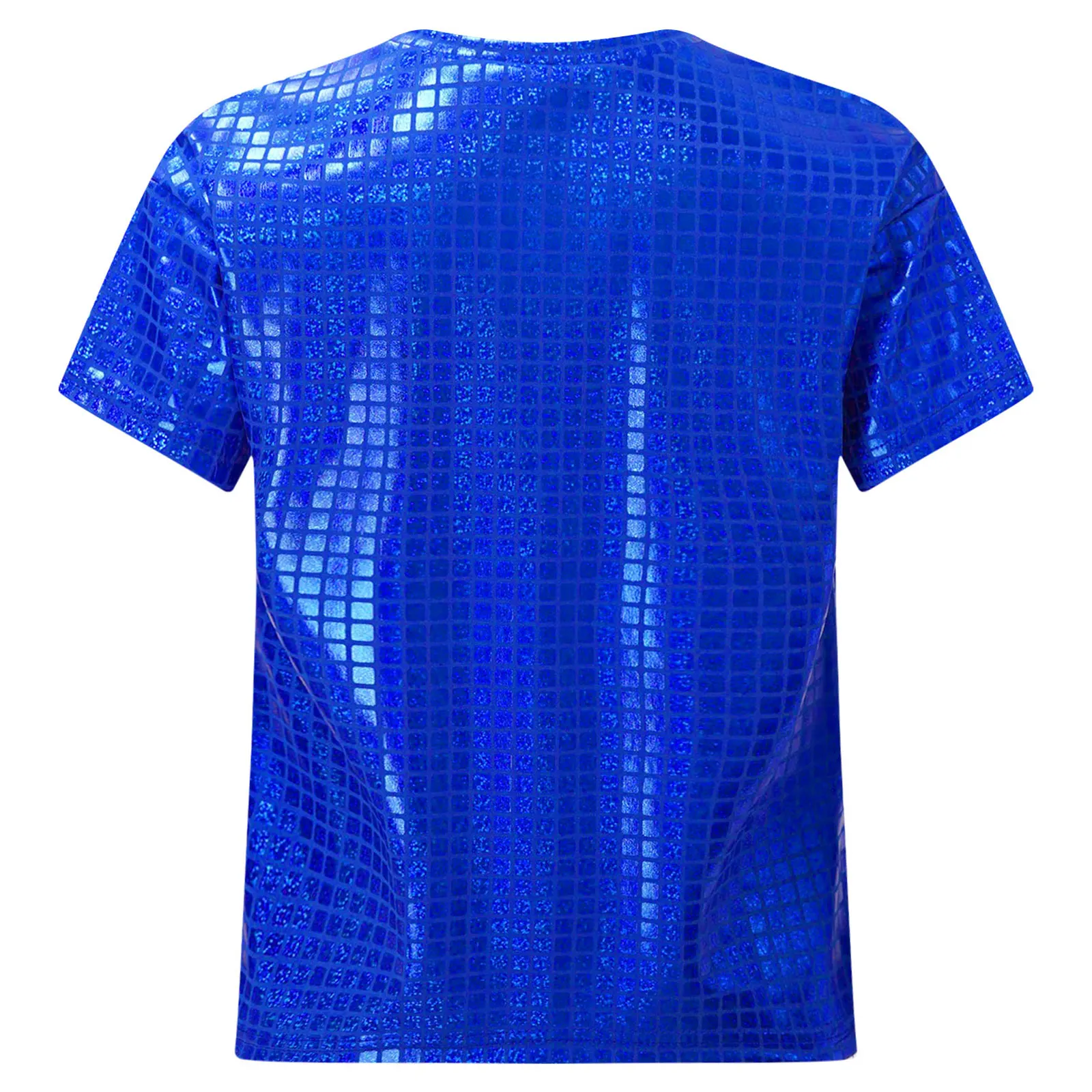 Kids Boys Girls Shiny Sequins Short Sleeves T-Shirt Tops Metallic Modern Jazz Hip-hop Dance Costumes Stage Performance Dancewear