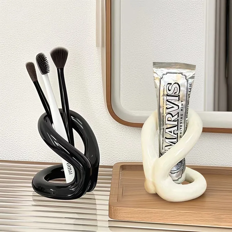 Modern Simple Knot Series Ceramic Toothbrush Holder Shelf Couple Bathroom Toothware Toothpaste Decorative Storage Rack