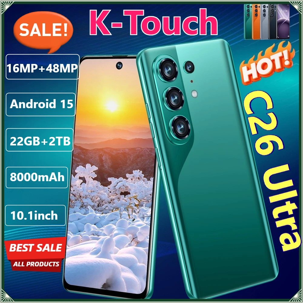 K-Touch New C26 Ultra Android 15 Mobiltelefone 7,3 HD Handy 22GB+2TB Smartphone 8000mAh Octa Core 5G Dual SIM 16+48MP Kamera Mobiltelefone