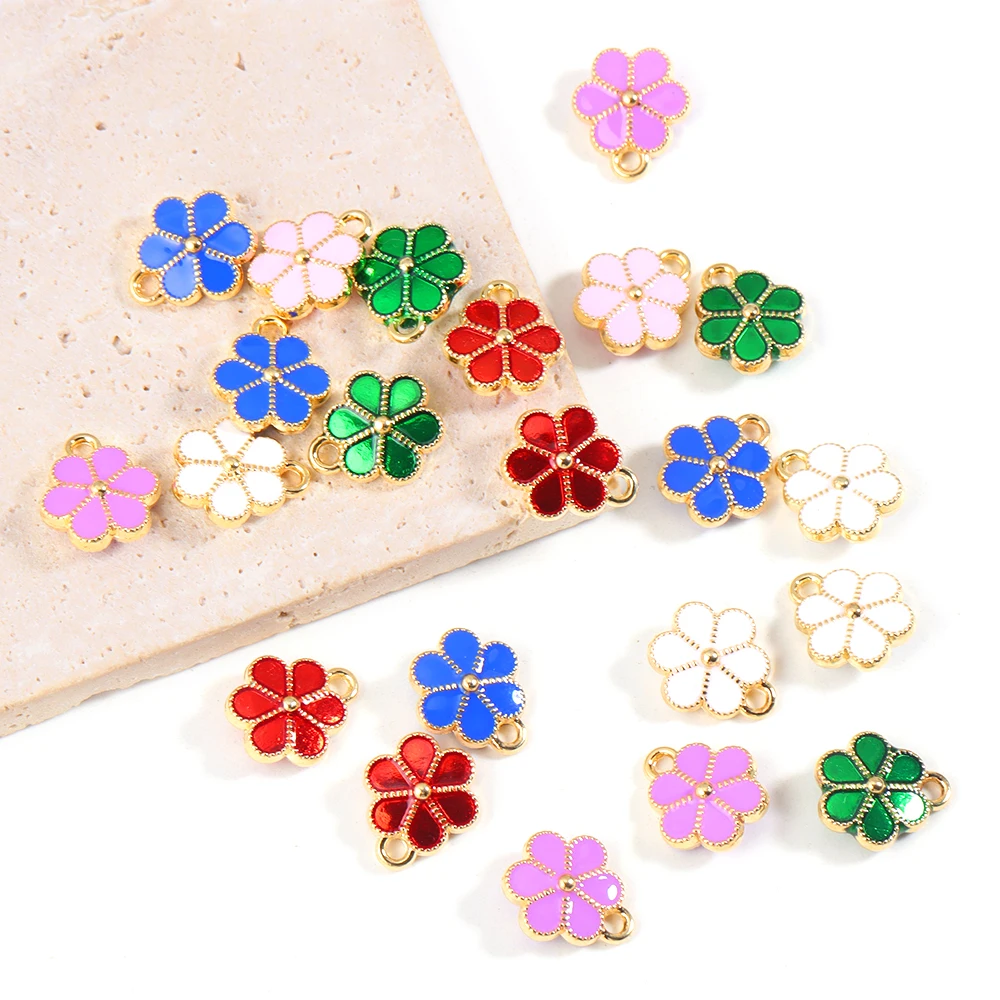 10Pcs/Set Multicoloured Enamel Mini Alloy Flowers Charm Pendant Jewelry Making Necklace Earrings Accessories DIY Handmade Craft