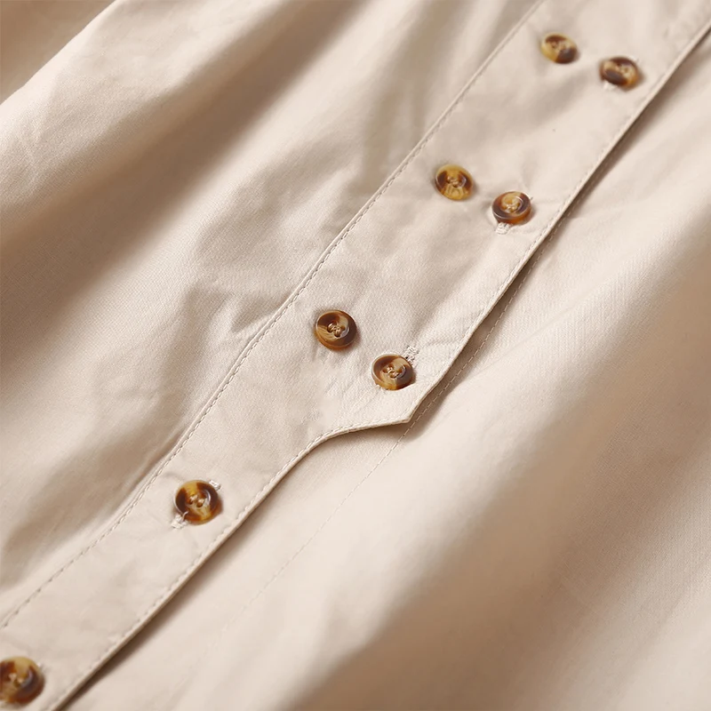 الرجعية اليابانية Sle المرأة irt الفنية القطن الكتان طوق زر مزدوج لون نقي بسيط Faion العصرية بلوزة #5