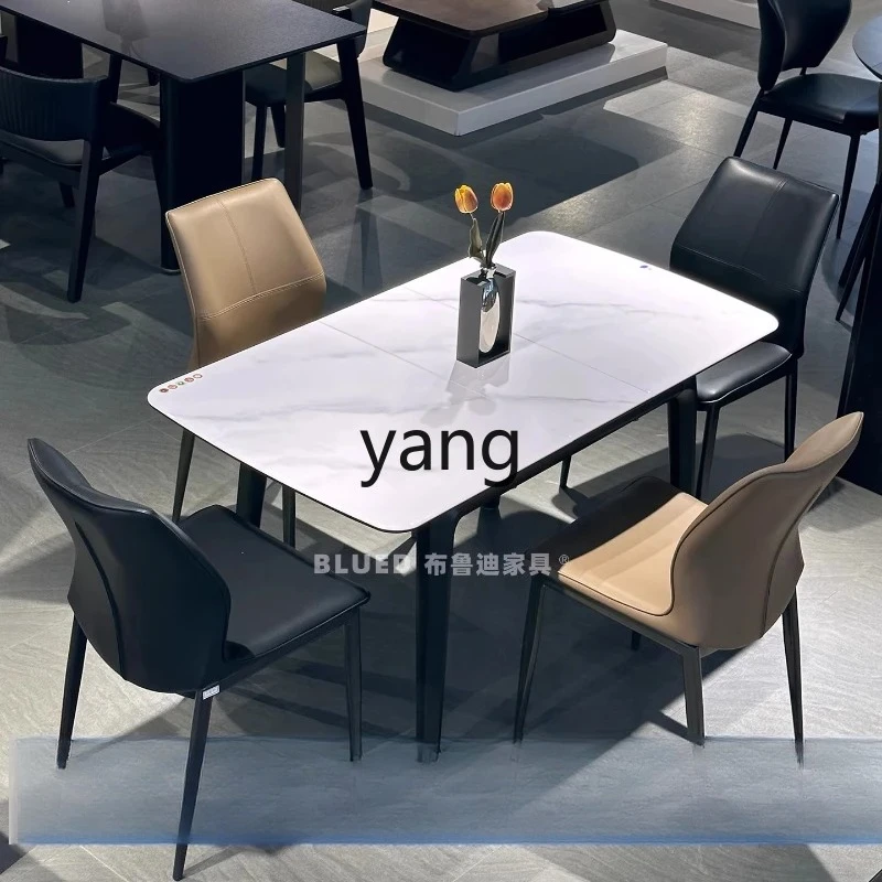 Mesa de comedor telescópica LMM, rectangular, de madera maciza, plegable, losa de roca, push-pull, simplicidad moderna