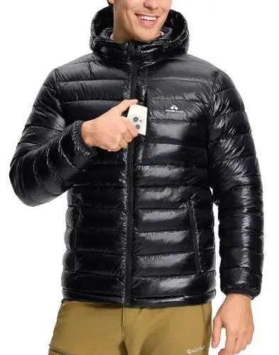Pioneer Camp Men's Lightweight Packable Puffer Jacket with Hood Warm Puffy Winter Jacket Coat Insulated for Ski Hiking Travel