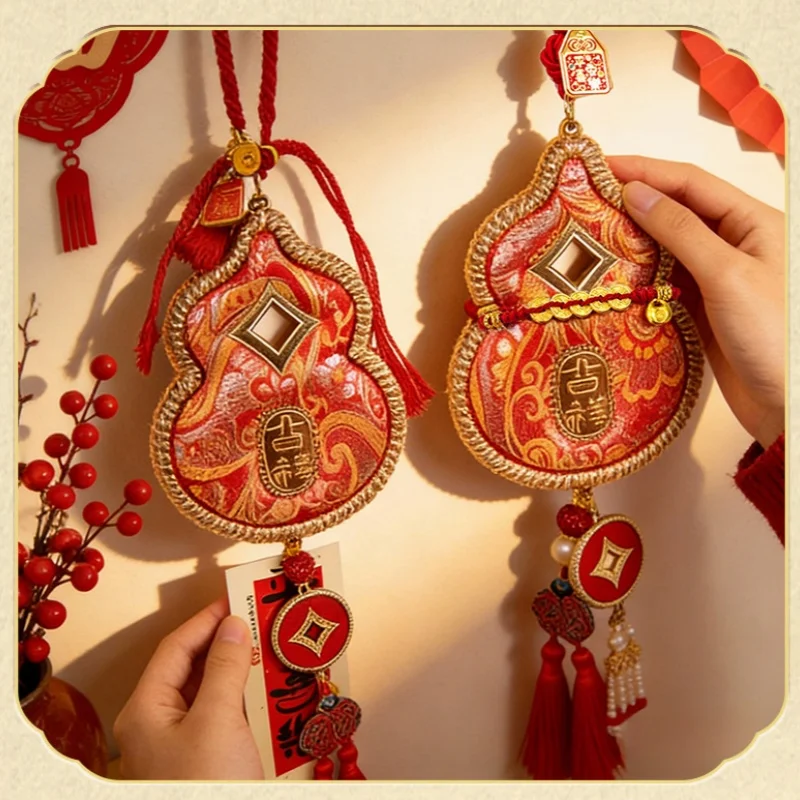

2026 Year of the Horse Song Brocade Gourd Pendant Intangible Cultural Heritage Handcrafted New Chinese Style Gourd Bell Pendant