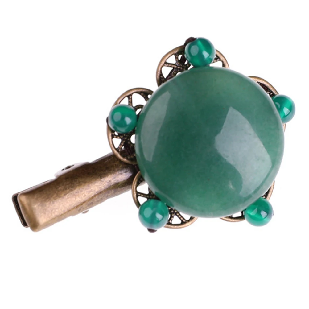 

Vintage Copper With Green Agate Jade Beads Smooth Surface Hanfu Headdress Chinese Style Hairpin Decorative Ponytail Clip Retro