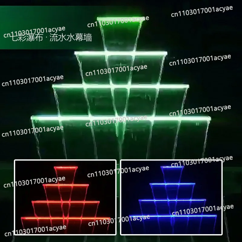 

LED colorful swimming pool background wall water curtain water outlet, acrylic curtain wall waterfall landscape with lights