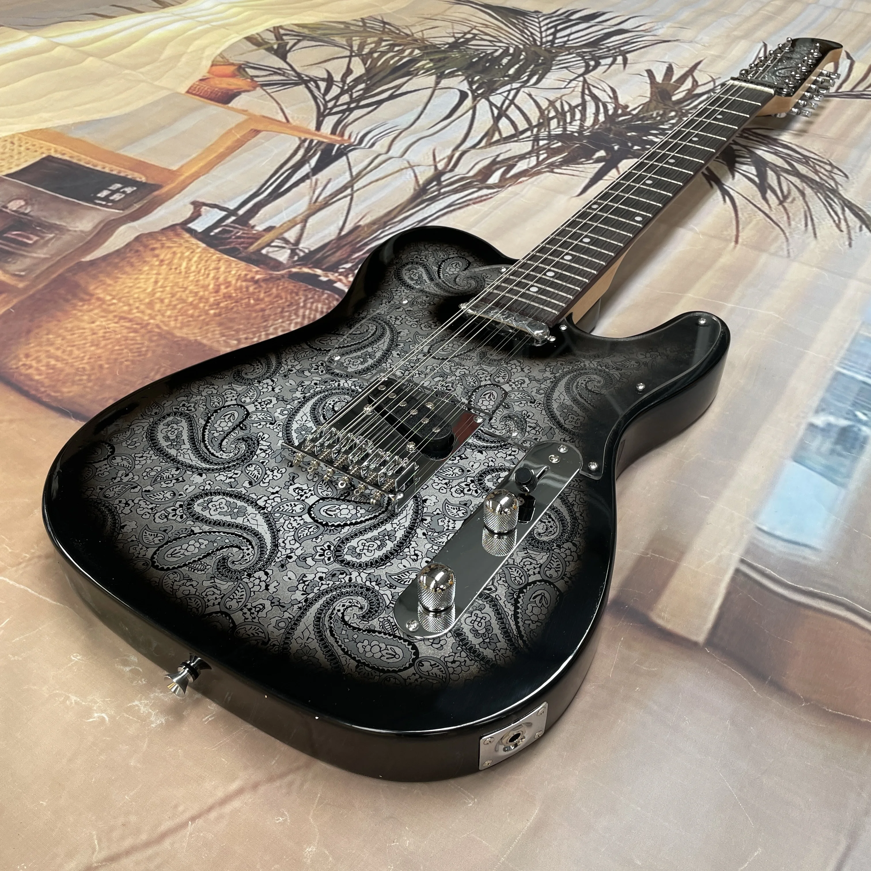 12-string black electric guitar with multi-knob volume control rosewood fingerboard guitars,professional  performance guitarra view 3