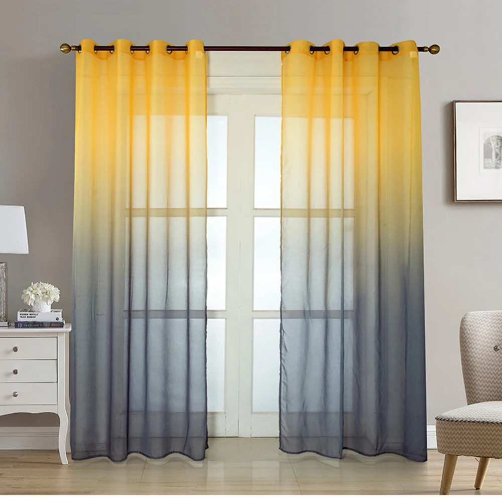 

Elegant Window Voile Panel Drape Gradient Solid Color Sheer Window Curtains Treatment for Home Decor Bedroom Living Room Patio