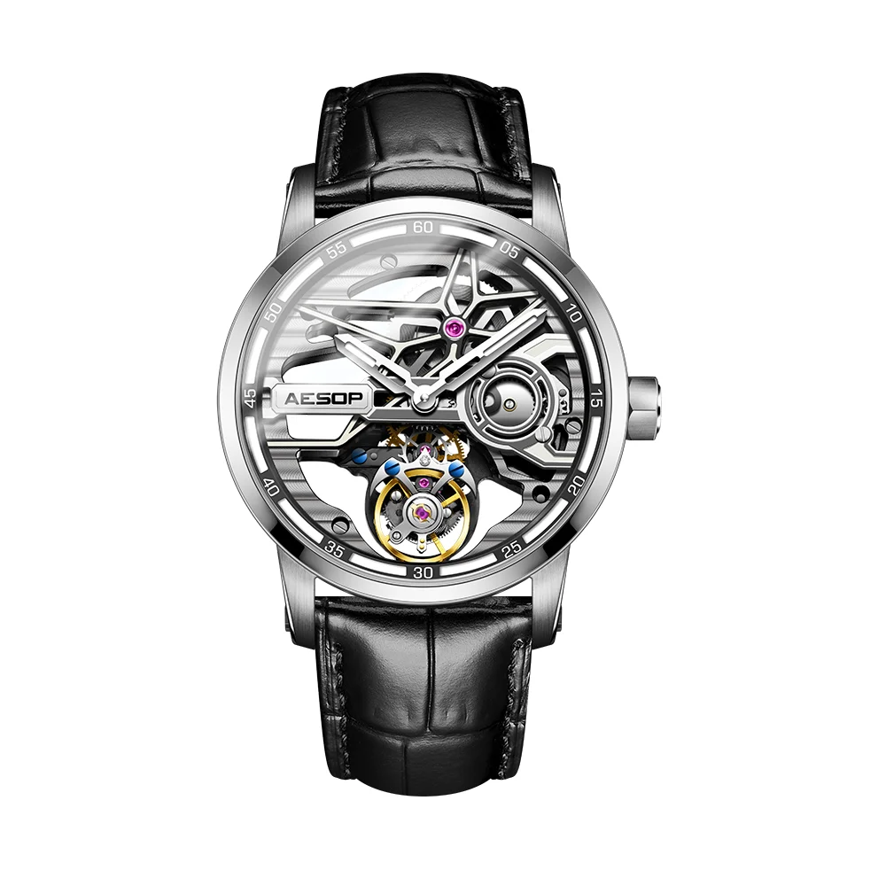 AESOP Diamond Flying Tourbillon Mechanical Skeleton Top Luxury Wrist Watch Men Stainless Steel Waterproof Clock Man Sapphire