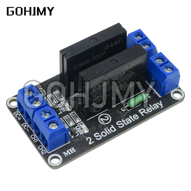 

Low Level 5V 2 Channel Solid State Relay Module SSR G3MB-202P 240V 2A Output with Resistive Fuse For Arduino 2 Way
