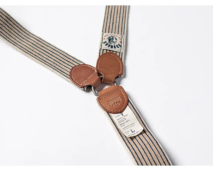 BRONSON Vintage Y Shape Suspenders, Old Time Patch Leather Braces, American Workwear Retro Shoulder Straps