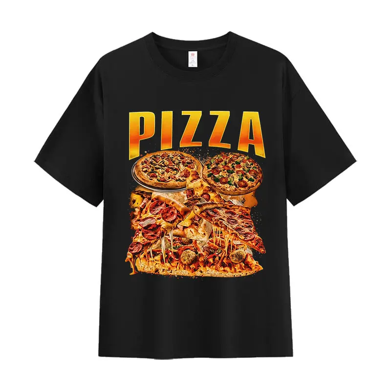 مضحك البيتزا Pepperoni الجبن هاواي اللحوم الغذاء ميمي الجرافيك تي شيرت رجالي إمرأة عادية س الرقبة جودة عالية 100% القطن تي شيرت #1