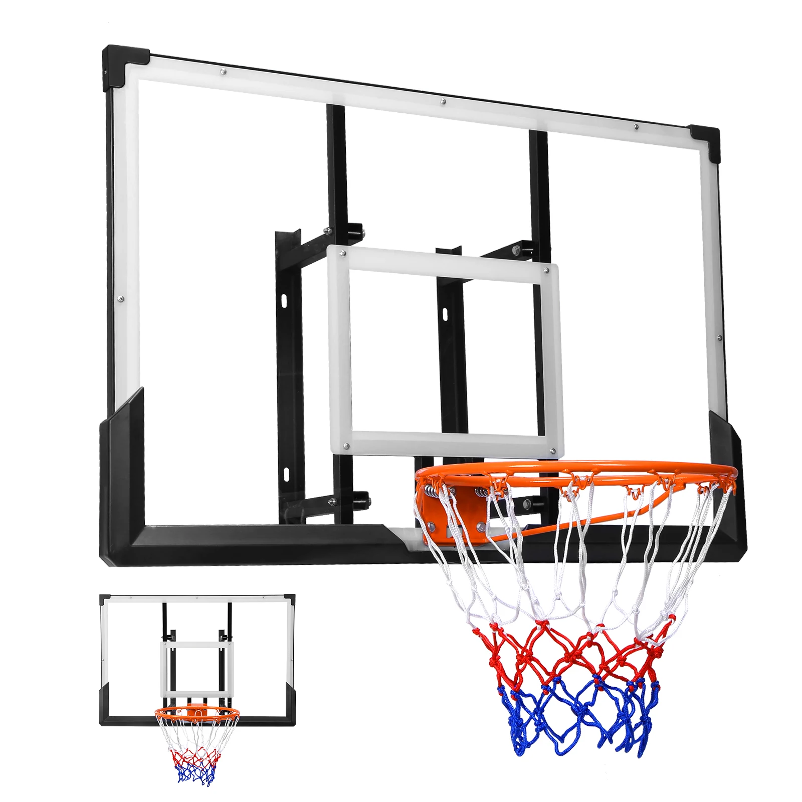 

Wall Mounted Indoor Outdoor Basketball Hoop 47-Inch Basketball Goal Combo Kit for Garage Fitness Center Barn School Gym