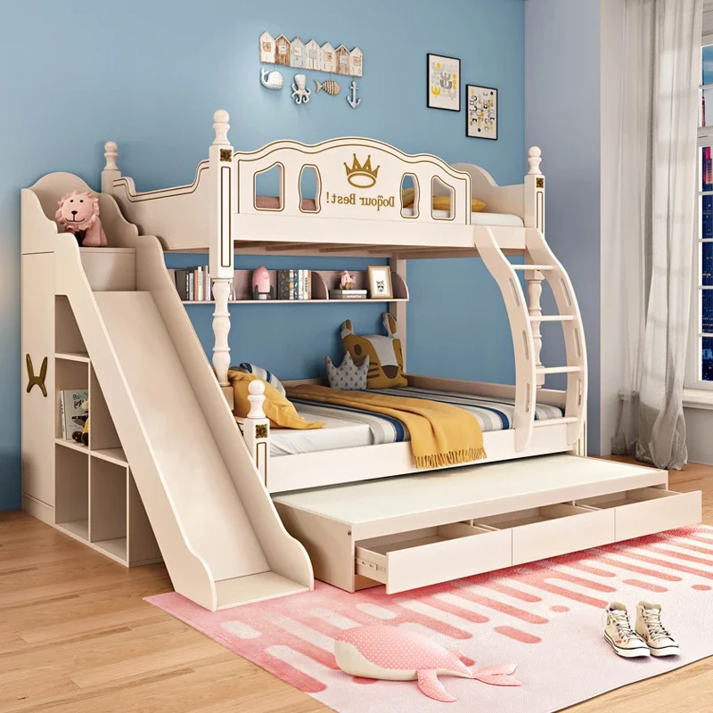 bunk solid wood American mother-child beds, boys' bunk beds, multifunctional bunk