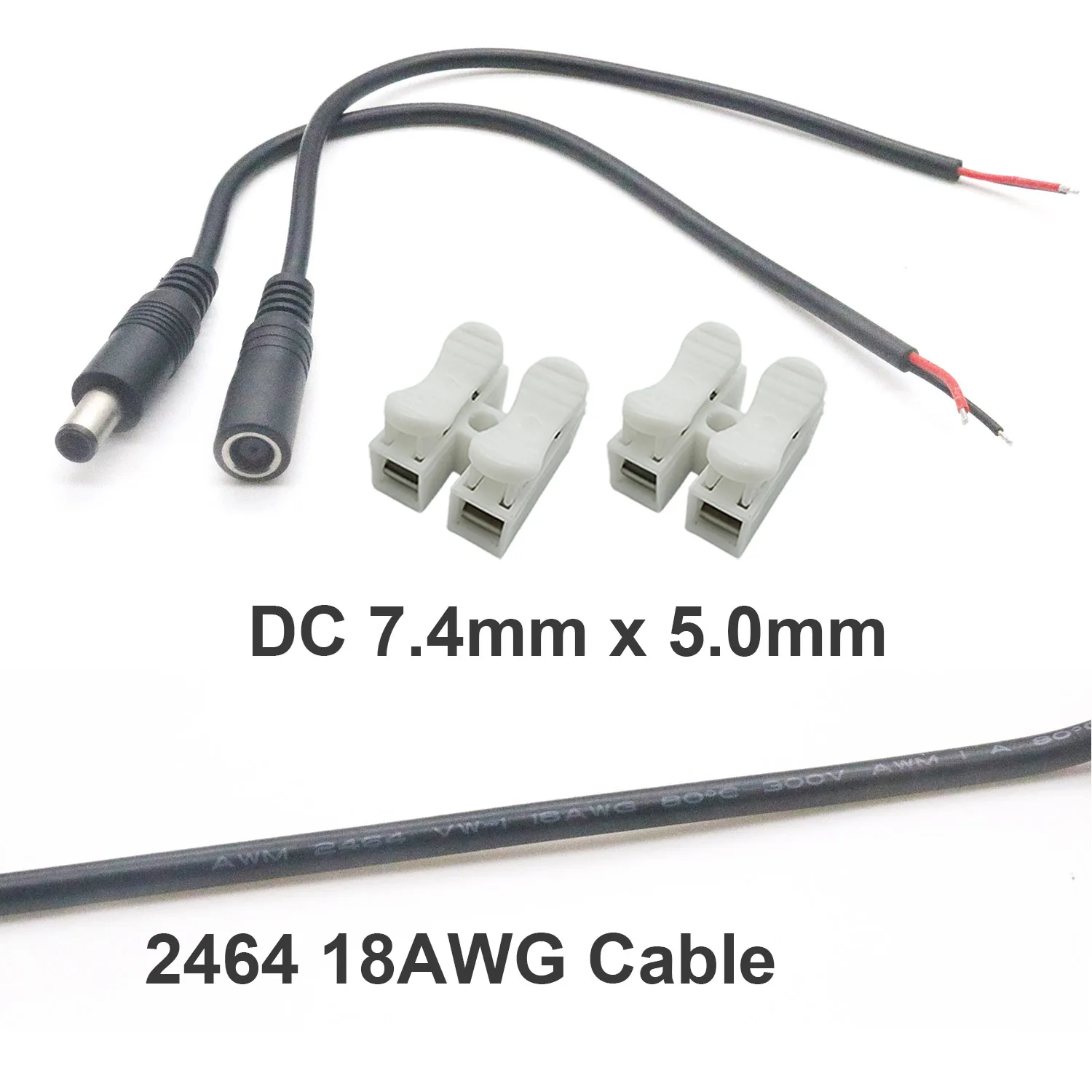 

DC Power Set 7.4mm x 5.0mm Male & Female Bare Tinned Wire 18AWG Adapter Cable CCTV Camera Laptop LED Strip Light Solar Panel