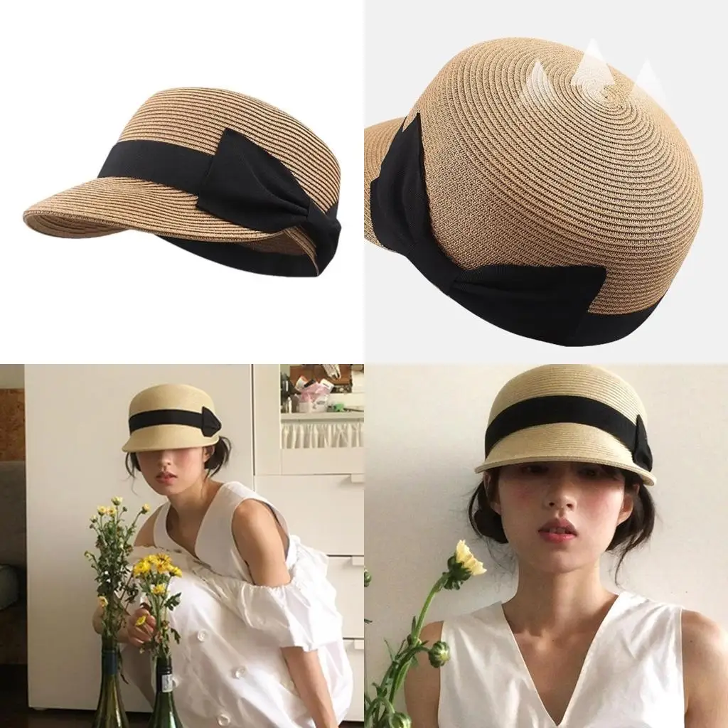 

39BB Breathable Straw Hat For Women Wide Brims Sun Protective Foldable Design Bowknot Hat for Vacation Outdoor Accessories