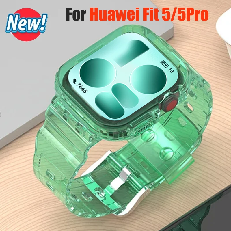 Clear Band+Case For Huawei Watch Fit 5/4/3 Sport Bracelet Transparent Silicone Strap For Huawei Watch Fit 5 Pro Watchband Correa