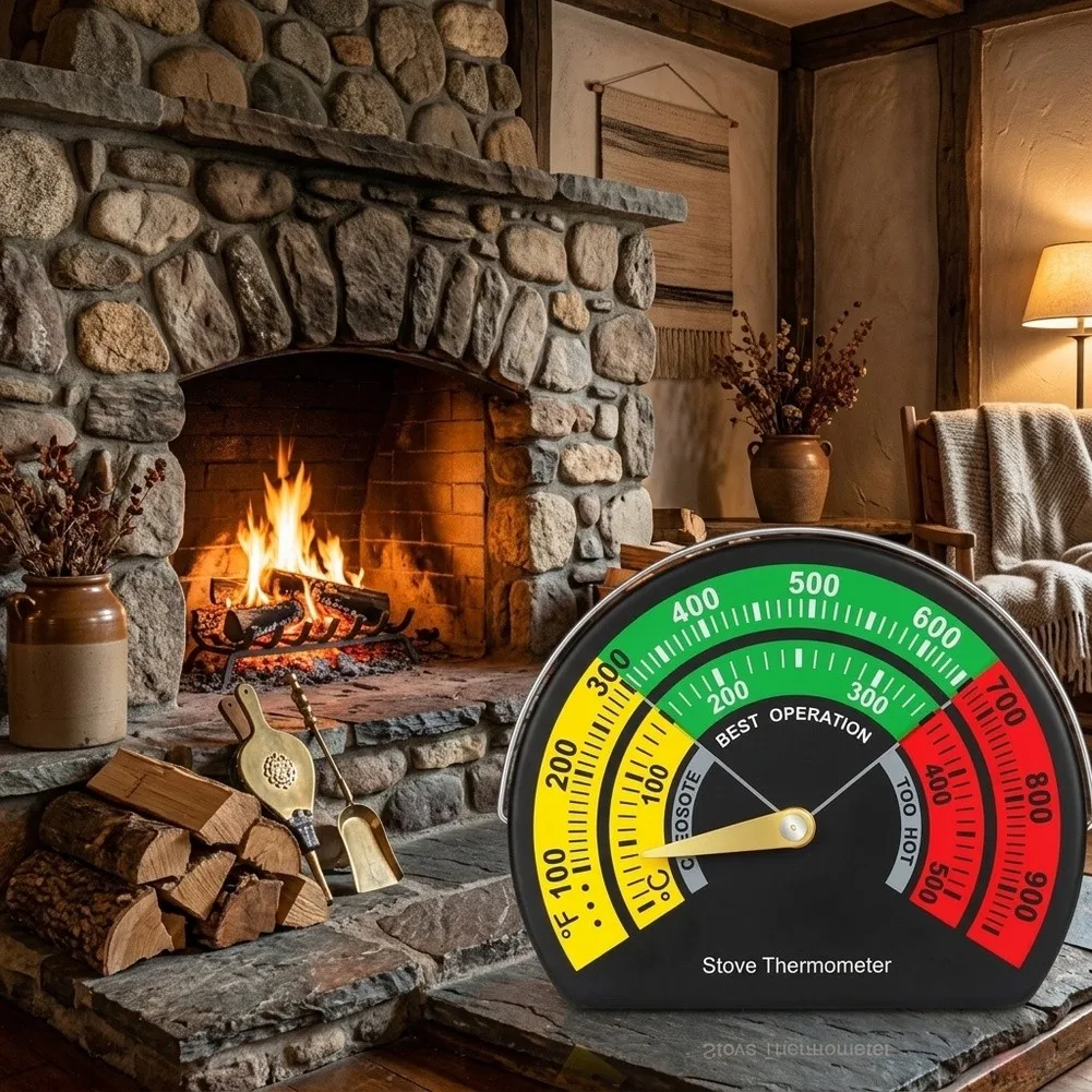 2PCS Magnetic Stove Thermometer Log Burner Thermometer With Semicircle Metal Bimetallic Temperature Sensor For Wood-burning