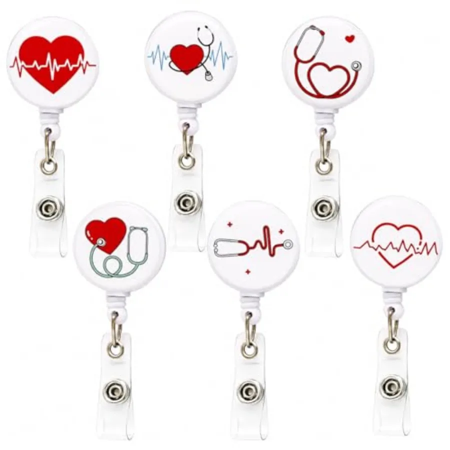 

6 Pcs Nurse Badge Reel, Cute Heart Nursing Badge Holder, Medical Badge Clip, Funny Retractable Badge Reels, Nurse Accessories,
