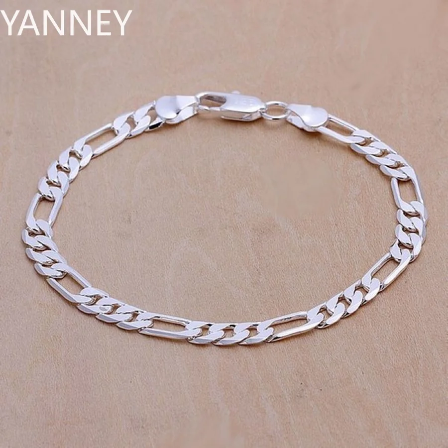 

925 Sterling silver Bracelet 6mm chain Wedding nice gift solid for men women Jewelry fashion beautiful 20cm 8inch