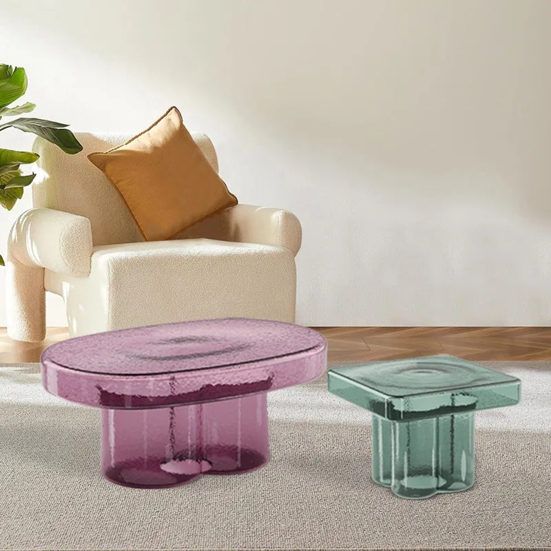 

table light luxury modern living room household small apartment petal tea table Nordic creative high transparent edge