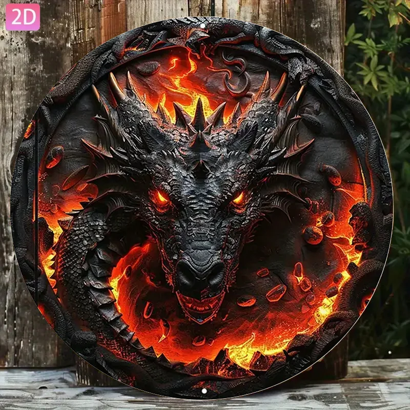 2D Vintage Metallschild, Fantasy-Mythischer-Drachen-Kunst, Retro Aluminium-Wanddekoration für Garten, Küche, Bar, Zimmer, Außenbereich, Garage, Club