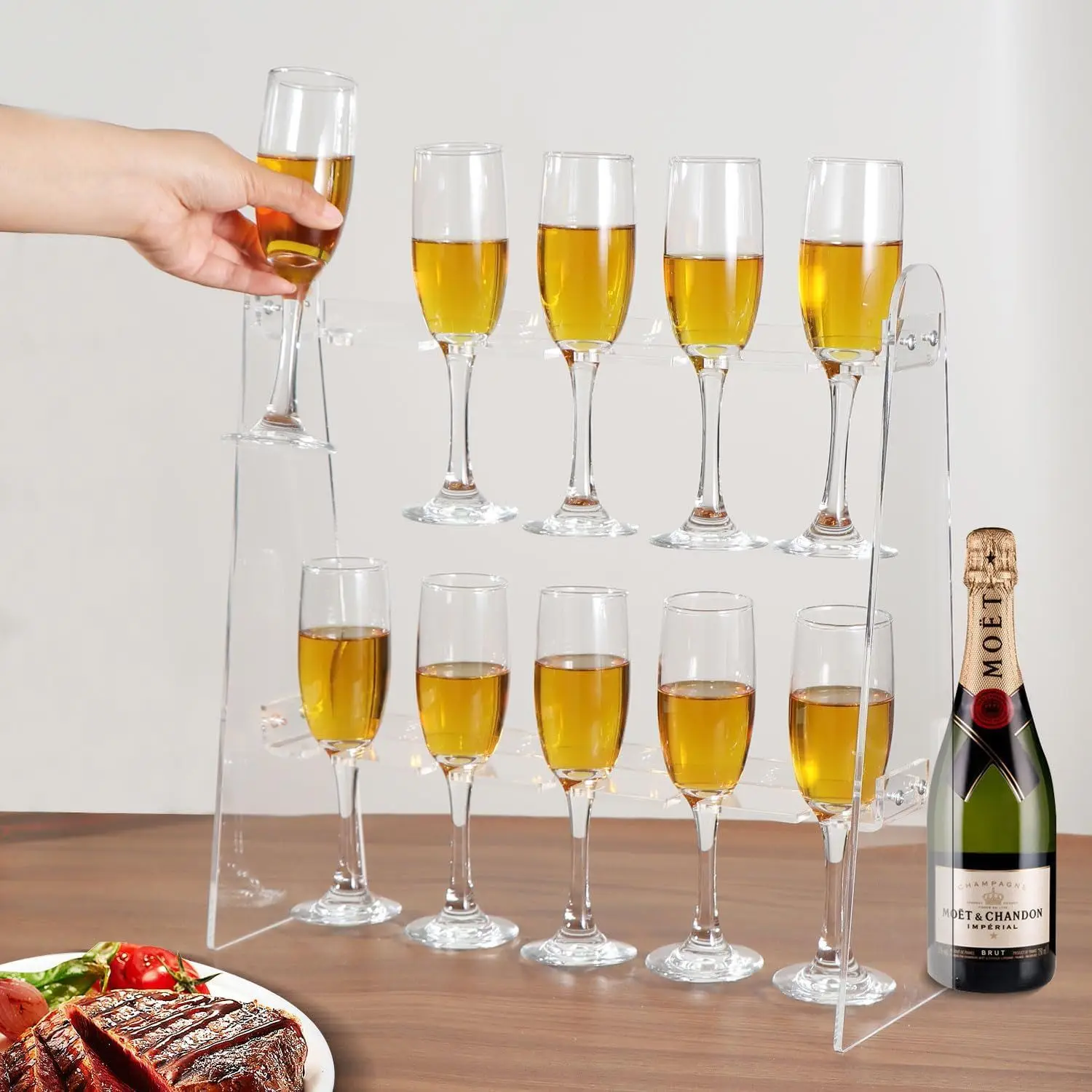 

Подходит для акрилового двухслойного прозрачного/черного держателя для шампанского, подвесной подставки для настольного кубка для вечеринок.