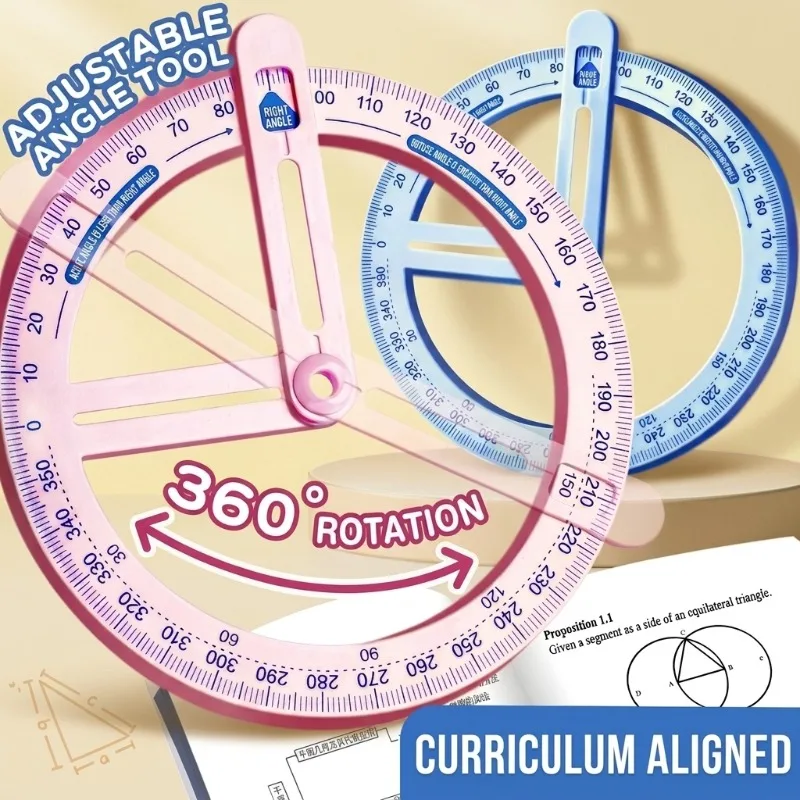 

360 Degree Rotating Angle Ruler Adjustable Protractor Essential Learning Supply for 2nd 4th Grade Primary School Students Math