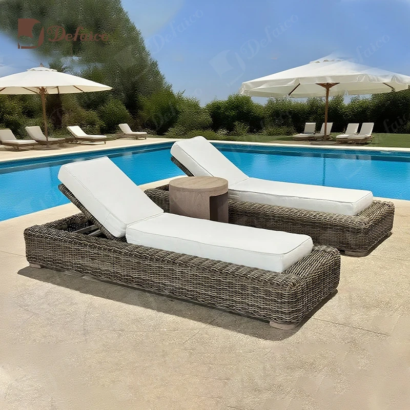 

Luxurious Outdoor Hand-woven Rattan Furniture with Waterproof Soft Cushions Adjustable Backrest Villas Courtyards Sofa Daybed