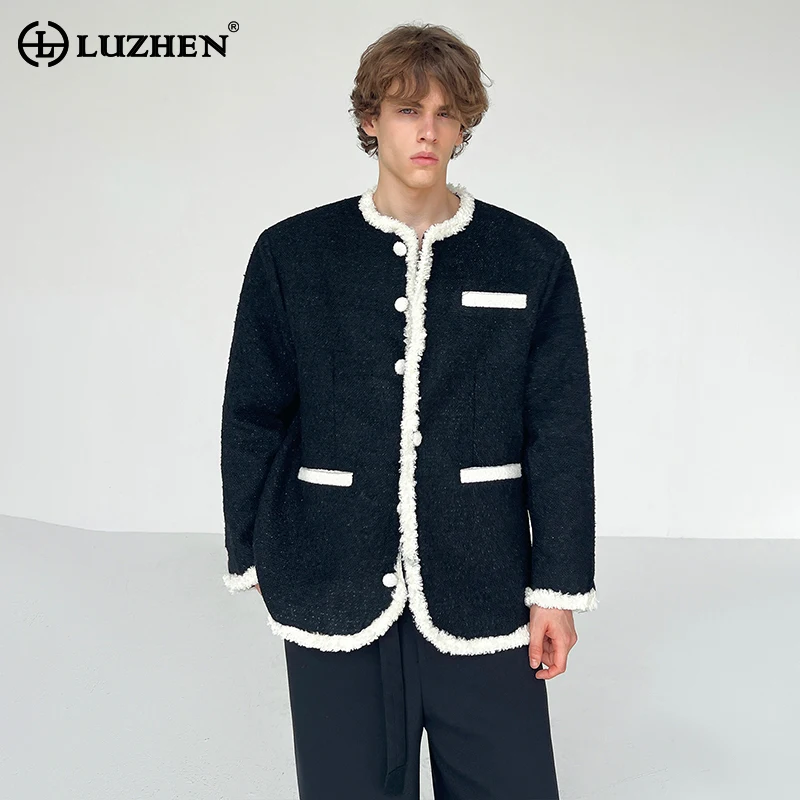

LUZHEN 2025 Winter Elegant Temperament Color Contrast Edge High Quality Woolen Coat Men's Stylish Handsome Casual Jacket JY5355