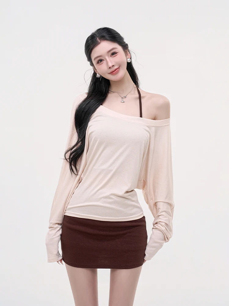 

Mao Ni Sister Sle Pure Desire Lazy Faion Set Women Early Autumn Cover up Strap ter Skirt Tee Piece Set Sexy Sle