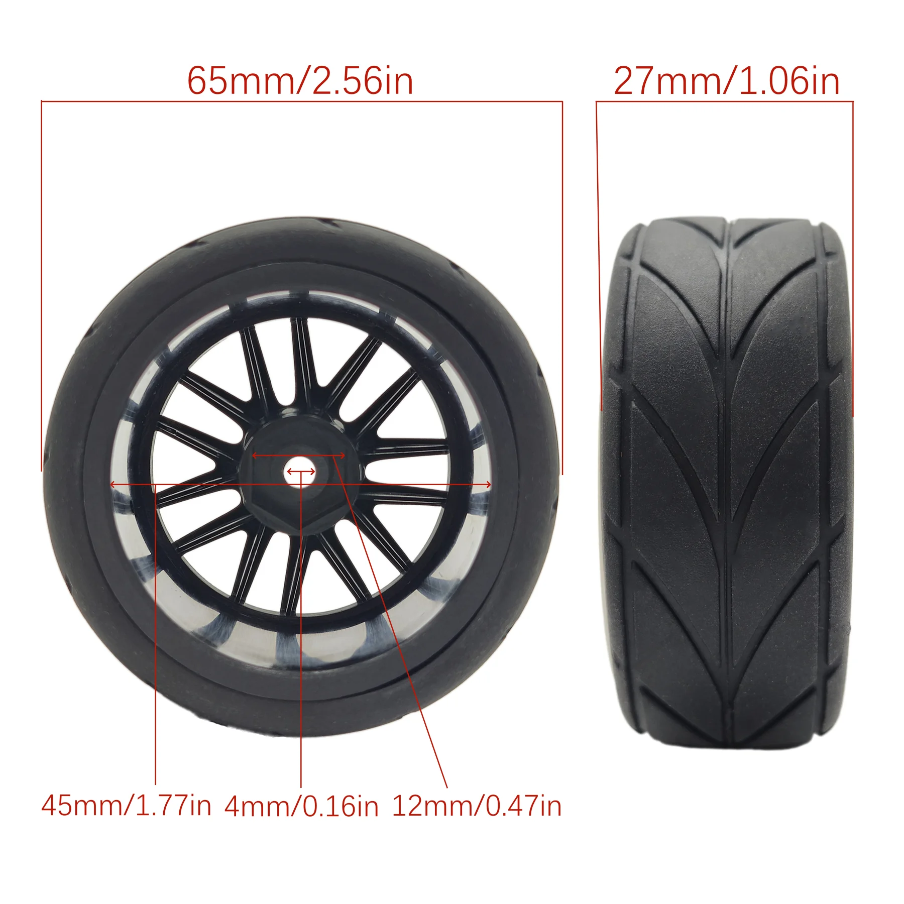 RC 1/10 On Road Touring Tires & Wheels 12mm Hex Street Racing Tyres for 1:10 1/12 Rally Drift Car Tamiya TT01 TT02 Traxxas XV02 - view 4