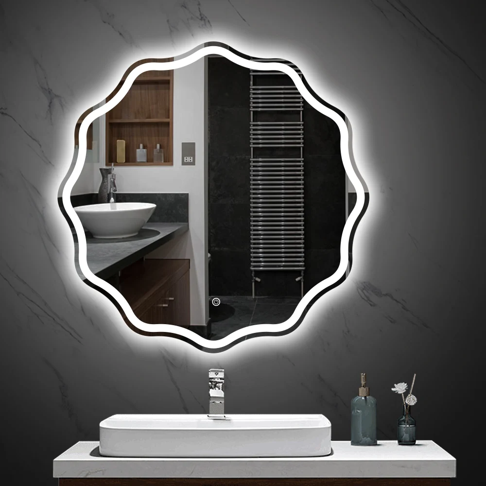 du-Bathroom Wall Mounted Anti Fog Touch Screen Smart LED Mirror Bathroom Mirror With Led Lights#