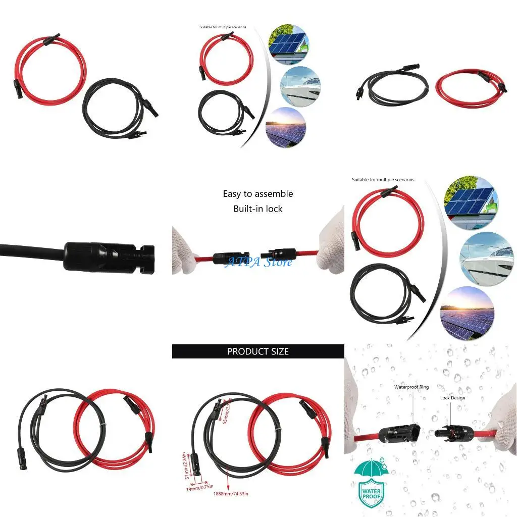 

U13C 6.6Feet Solar Extension Cable 10AWG Waterproof Female and Male Connector, Solar Panel Adapter Tools