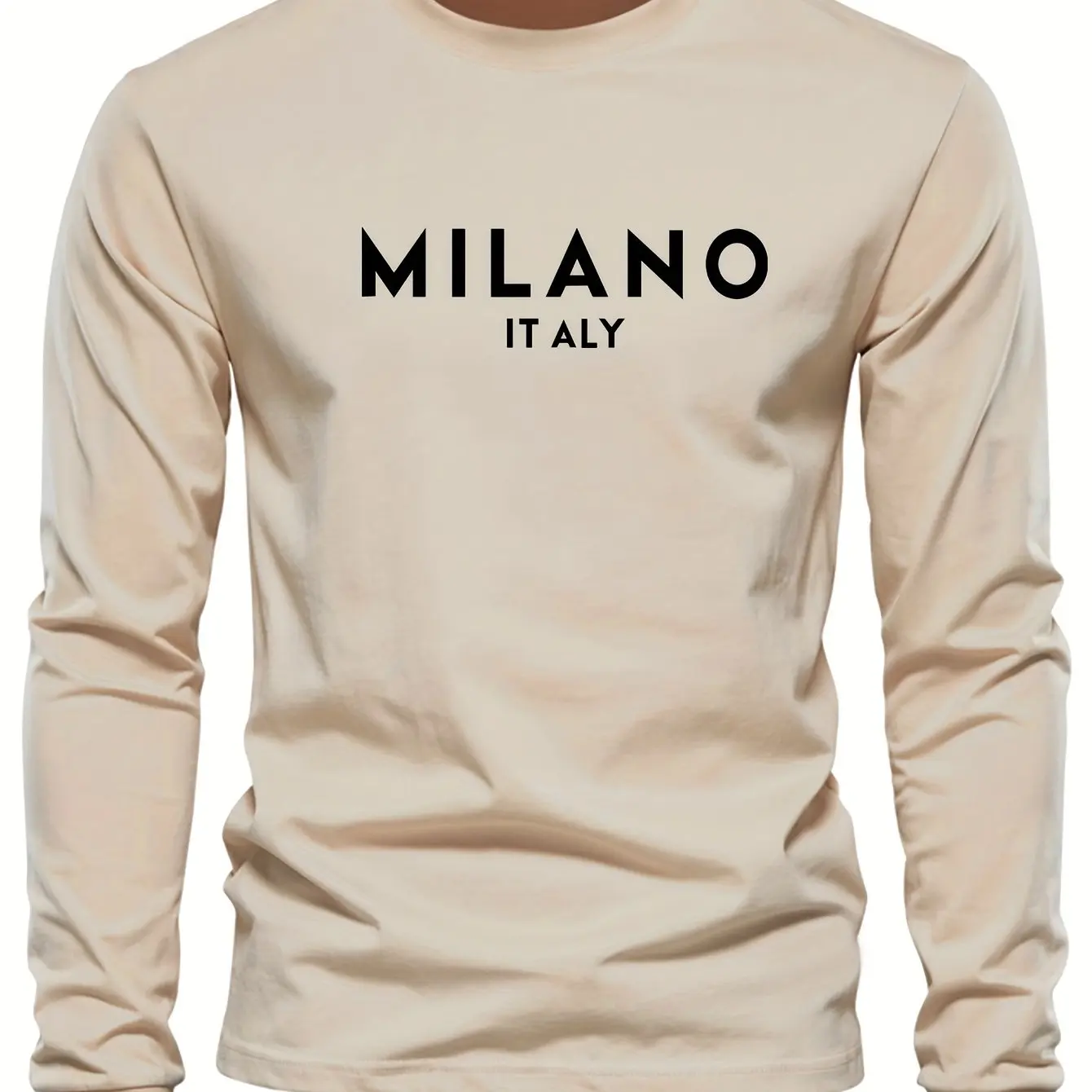 تي شيرت رجالي 100% من القطن الخالص فضفاض ومريح رياضي غير رسمي بالإضافة إلى ميلانو إيطالي مطبوع برقبة دائرية وأكمام طويلة