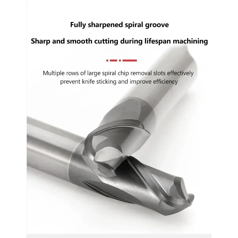 HRC70 2 Flute Ball Nose End Mill Solid Carbide Tungsten Steel Cutter R0.5-R10 CNC Router Bit for Hardened Steel Mold Machining