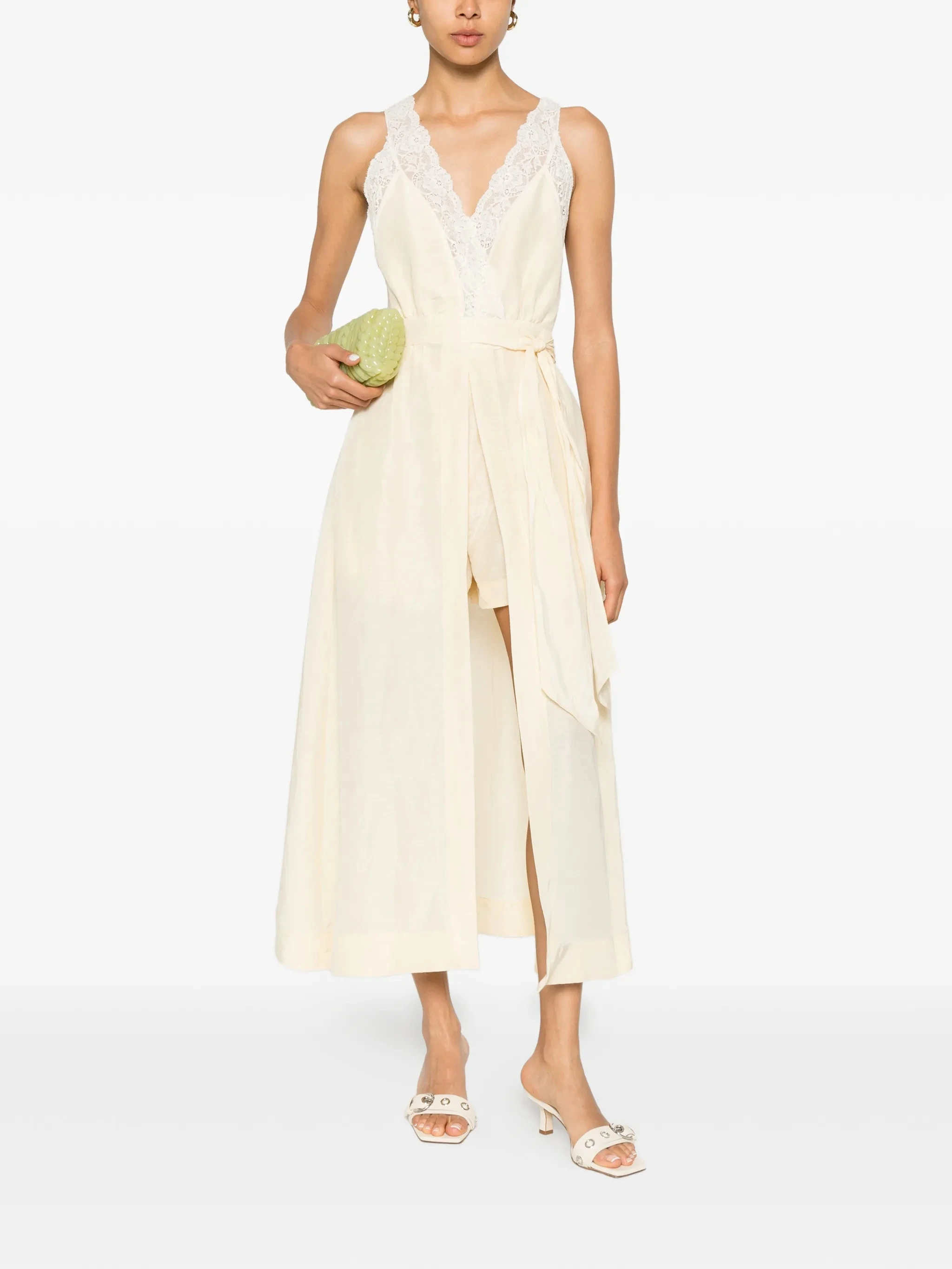 

Elegant V-neck Side-tie Waist-cinching Lace-trimmed Dress French Style Summer 2026 Women's Loose Fit A-line Dress