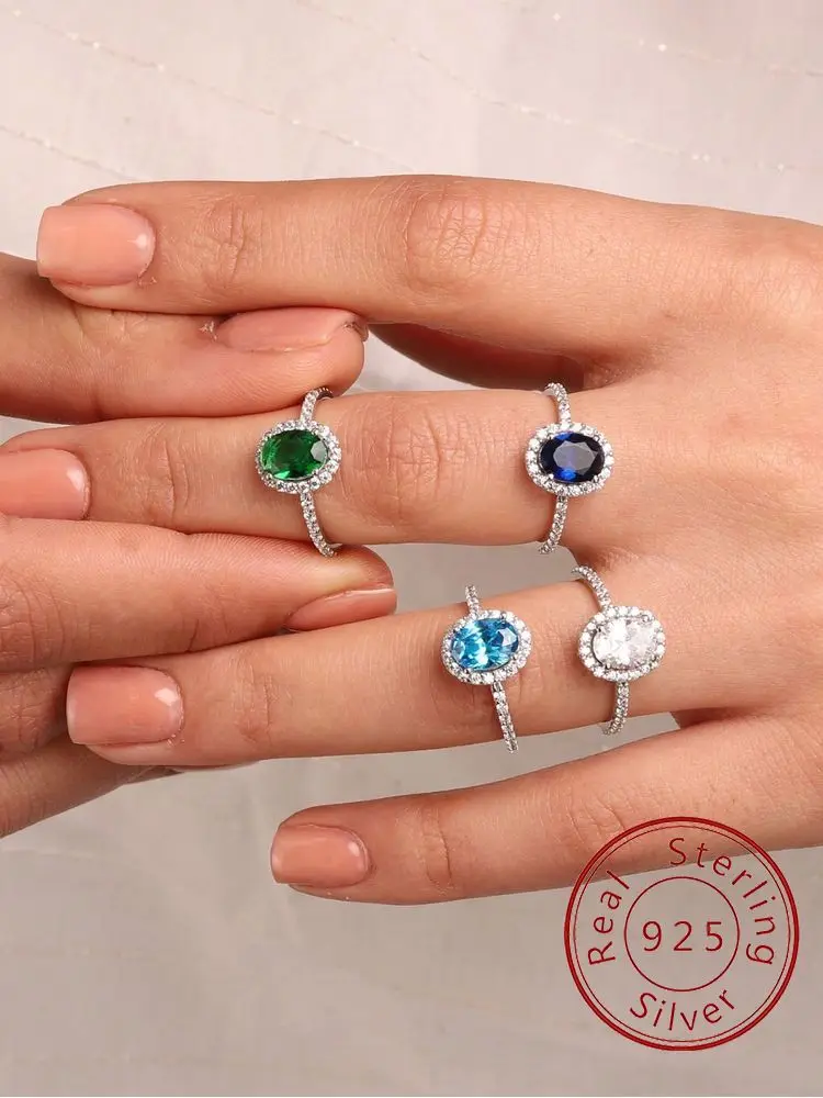 

Роскошное модное блестящее кольцо из стерлингового серебра 925 пробы с овальным цирконом для женщин, обручальное свадебное кольцо высокого качества, ювелирные изделия