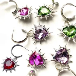 Y2K Grunge Jewelry Heart Crystal Earrings Rainbow Punk Charms Korean Fashion Thorns Drop Earrings for Women Goth Accessories