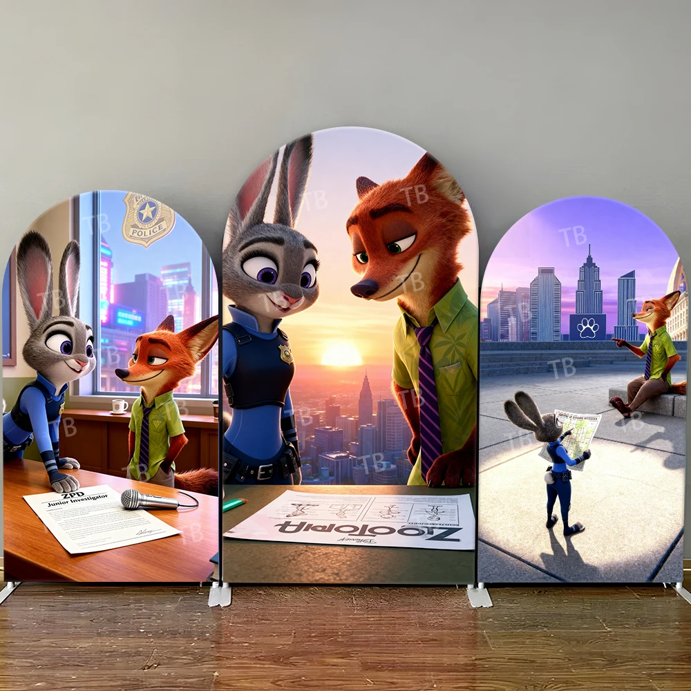 

Disney Zootopia Nick & Judy City Sunset Office Scene Arch Backdrop Cover Decor Photo Booth Prop for Kids Party Celebrations