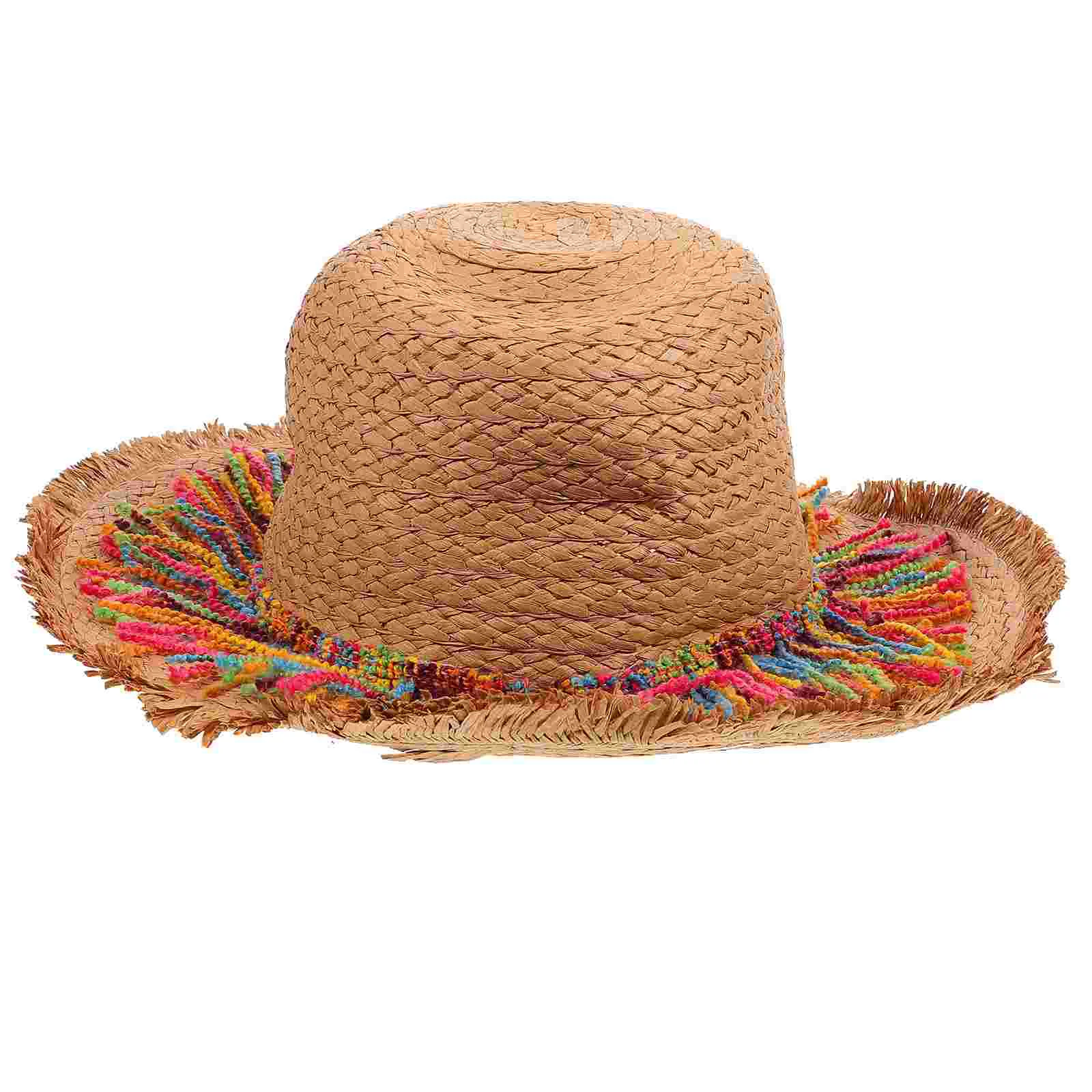 Tassel Straw Hat Caps and Hats Beach Sun Block Summer Visor Casual Large Colorful Shade