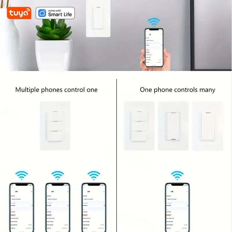 Tuya WiFi Smart Light Switch,Need Neutral Wire,110-240V,1/2/3 Way Control Panel,Work With Smart Life&Tuya App,Alexa & Google