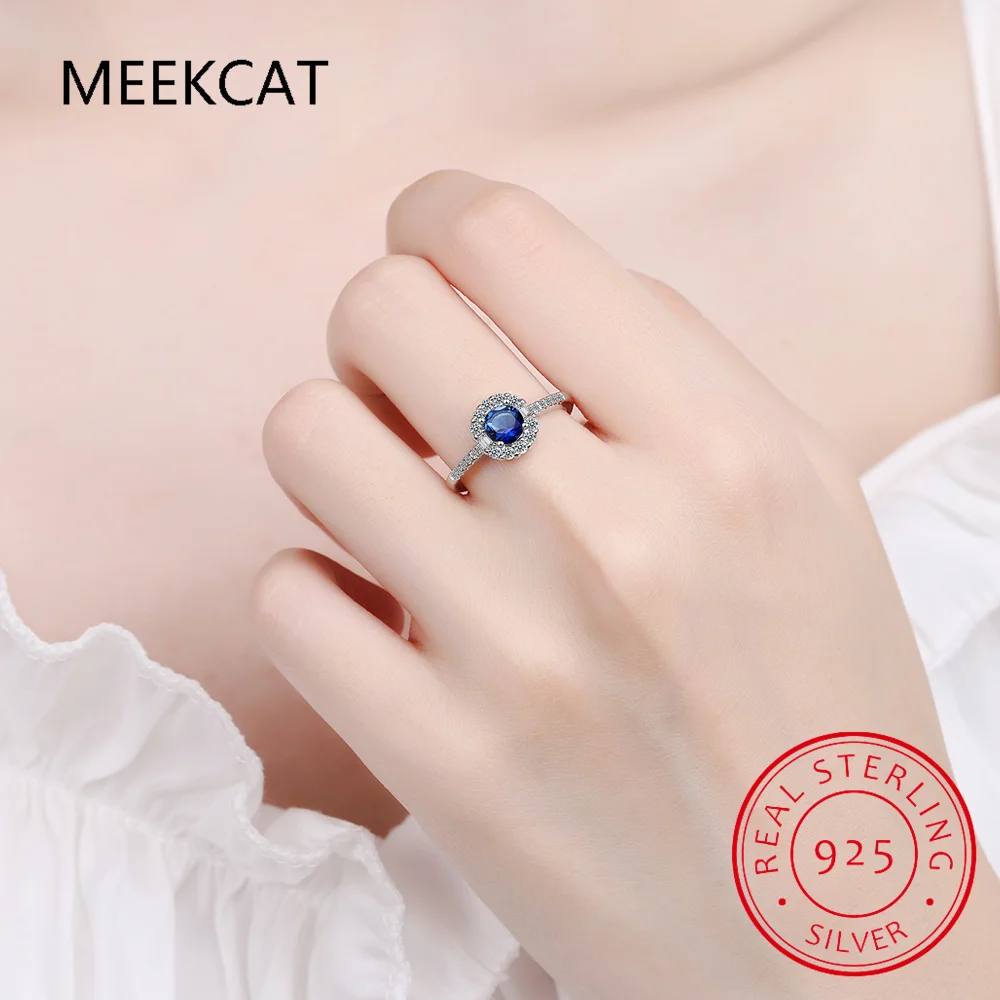 925 Sterling Silver New Woman Fashion Jewelry High Quality Crystal Zircon Blue Sapphire Open Adjustable Ring anillos mujer