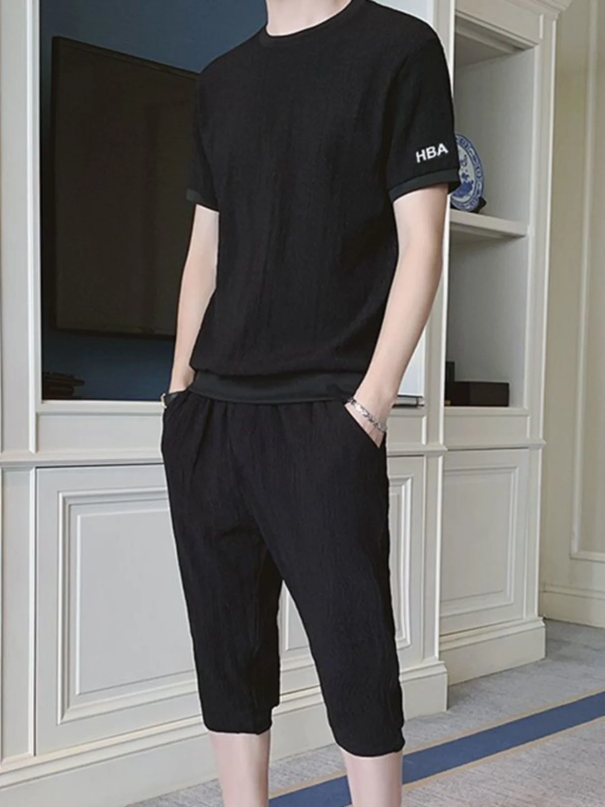 

Новый мужской комплект из ледяного шелка 2024: повседневная футболка с коротким рукавом и спортивные шорты, двухсоставный комплект, мужская одежда из полиэфирного волокна