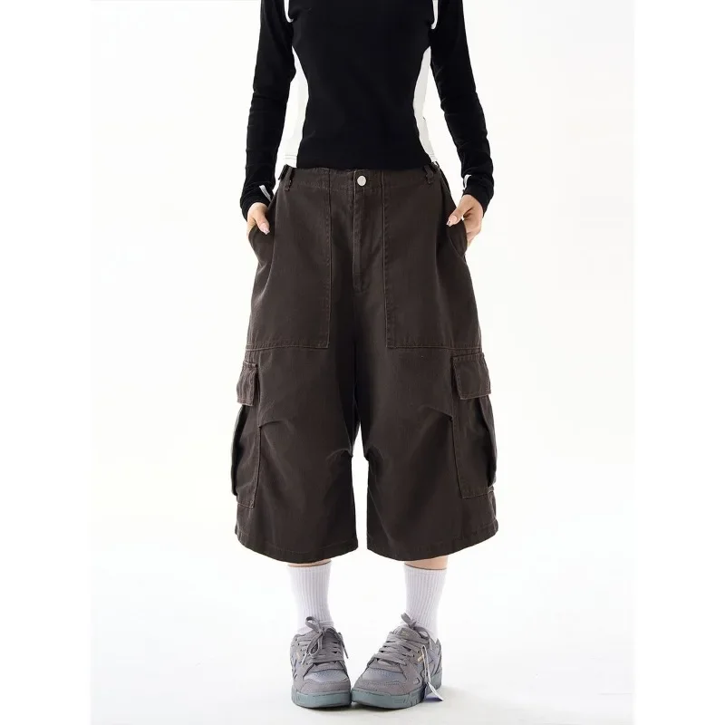 Deeptown-pantalones Cargo Vintage Y2k para mujer, pantalón corto holgado de gran tamaño, estilo Harajuku, moda urbana coreana