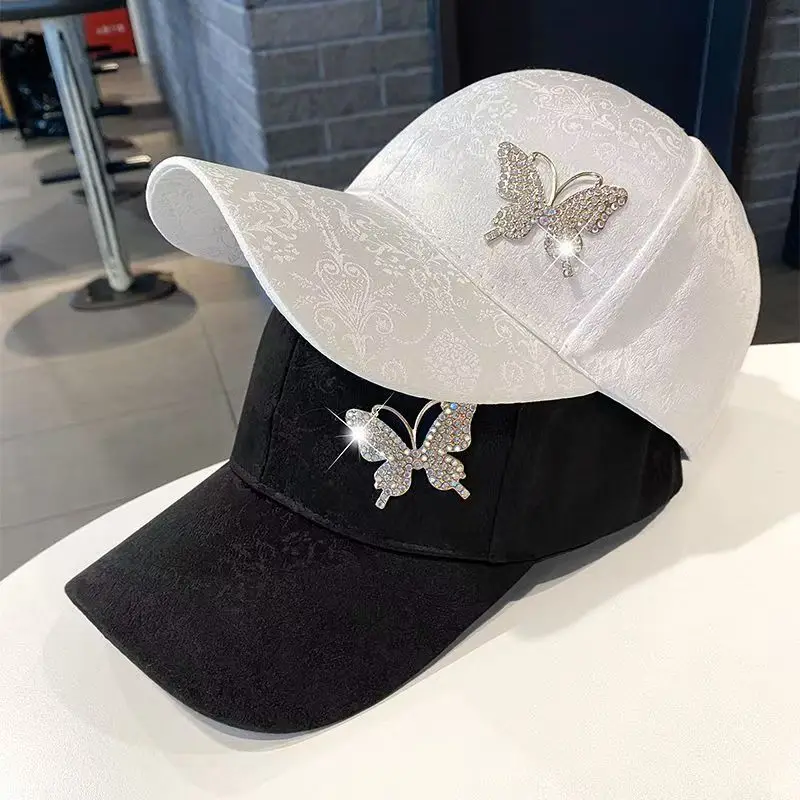 Baseballkappe mit Diamant-Metall-Schmetterling, Sommer-Sonnenschutzhut für Damen, modischer Entenzungen-Sonnenhut